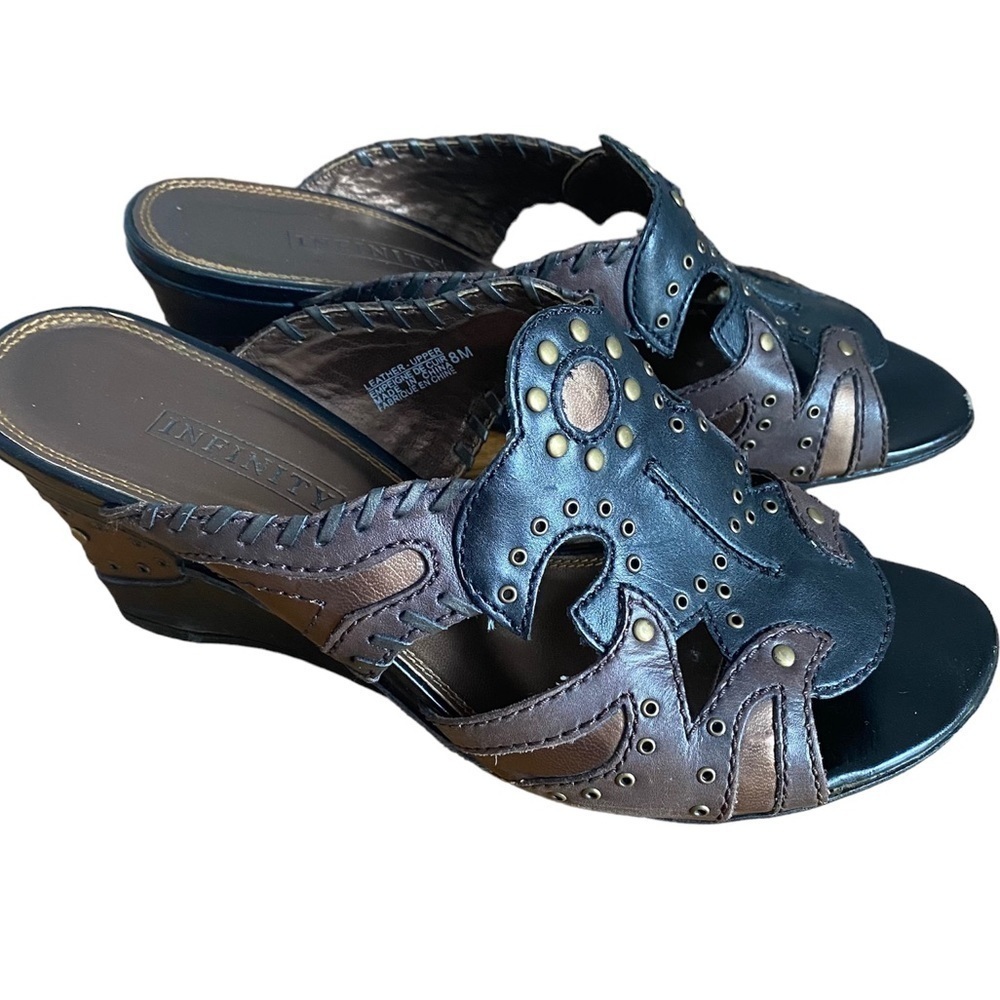 Vintage Infinity Women Leather Slip On High Heel Sandals Size 8